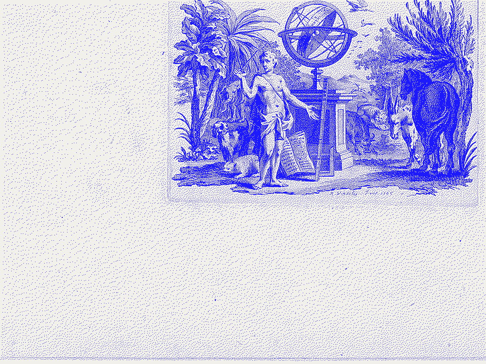Engraving of Adam as a natural philosopher with a globe
