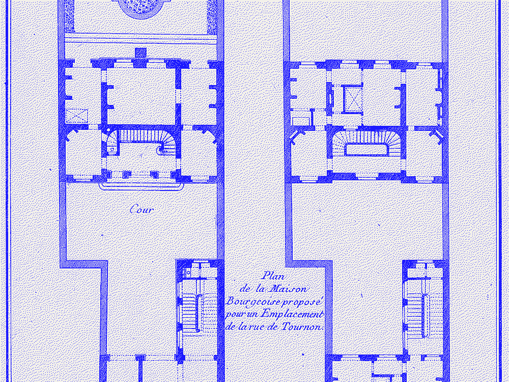 Engraved architectural floor plans of a townhouse